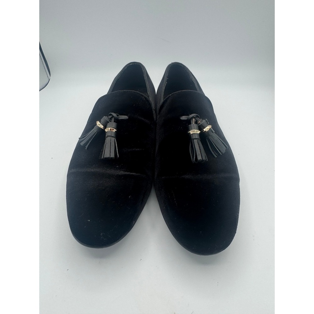 Zara Mens Black Velvet Tassel Loafers Gold Hardware Dress Shoes Size 44